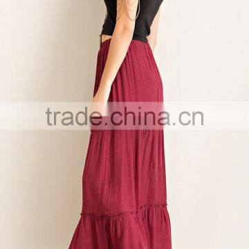 Long Skirt Models Elastic Waist Solid Crinkle Tiered Maxi Skirt Party Wear Long Skirts