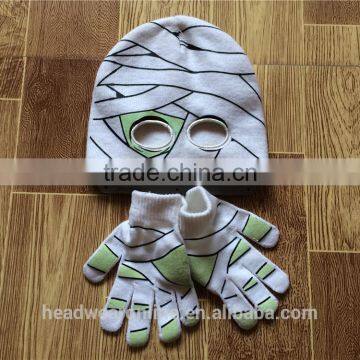 Hot Sell Fashion Embroidery Knitted Hat Suit With Scarf And Gloves