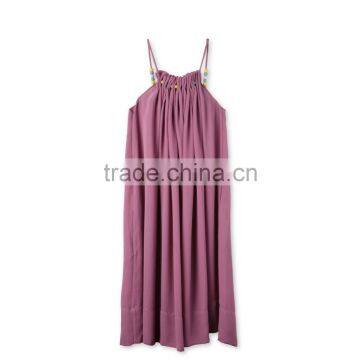 Latest Childern Lilac Gathered Neckline Colorful Beads Kids Beautiful Model Frock Neck Design Dresses HSd5107 photo-4