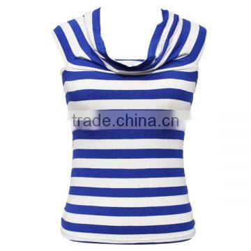 Popular Summer Straped Neck Sexy Back Cross Stripe Blouse for Women photo-3