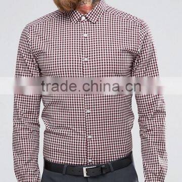 Latest Design Custom Long Sleeve Mens Pre-Shrunk 97% Cotton 3% Elastane Lightweight Check Print Skinny Fit Casual Shirts photo-2