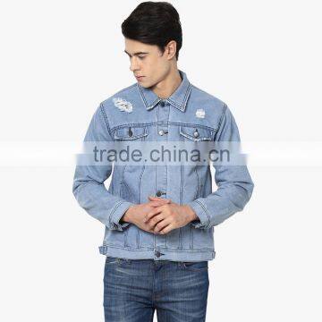 men denim jean jacket wholesale ripped with pocket outdoor casual wear