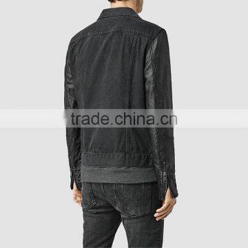 Custom Jacket Leather Sleeves Mens Plain Denim Jacket for Men photo-3