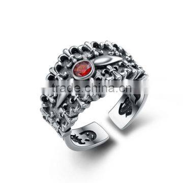 Adjustable Personalized Cool Punk Jewelry Pokerface Silver Red Diamond Fashion Men's Ring