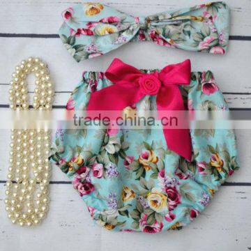 Soft Cotton Pink Flower Infant Baby Vintage Diaper Bloomer Matching Headband photo-3