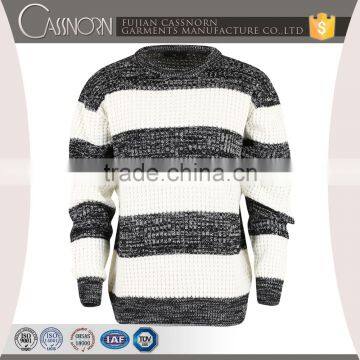 Open Weave Ribbed Cuffs and Hem Slim Fit Two Tone Striped Pattern Sweater photo-4