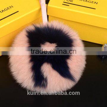 2016 Fashion Handmade Initial Pom-Pom Keychains/15cm Charm Pluffy Ball Keychains of Real Fox Fur for Bag/With Capital Letter A-Z photo-4