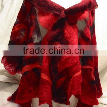 Red and Black Nuno Felt Wrap Shawl-handmade photo-3