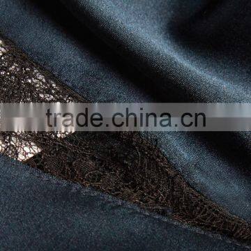 Midnight-Blue Stretch-Silk Satin Sexy Lingerie Sleepwear in Slim Fit for Women