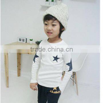 Spring 2016 Boys T Shirt Five Star Long Sleeve Children T Shirts Blue And White Cotton Kids t Shirts For Boys BT40318-6