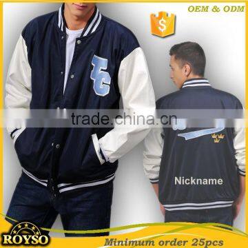 Customize Custom Made Youth Size Men College Baseball College Varsity High School Uniforms Bomber Jacket with Leather Sleeves