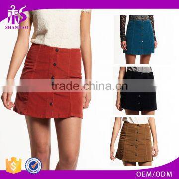 2017 High Fashion Guangzhou Shandao Custom Summer Women Casual Short Slim HIgh Waist Mini A Line Red Corduroy Skirt