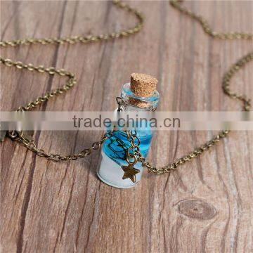 Antique Bronze Bowknot Drift Bottle Shaped Pendant Transparent With Dried Flower & Shell Glass Bottle Locket Necklace photo-3