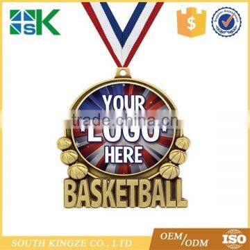 Zinc Alloy Metal Sports Souvenir basketball medals with ribbon