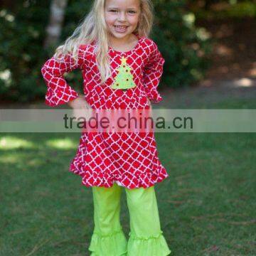 factory price embroidery ruffle christmas girls wholesale outfits