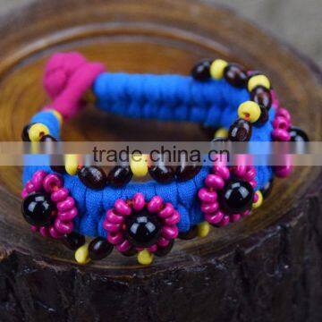 Women National Fabric Flower Bells Bracelet Handmade Cotton photo-4