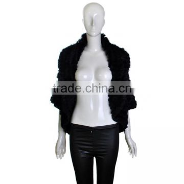 YR311 Women Yarn and Rabbit Fur Knited Cape Jacket