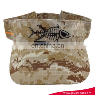 outdoor activities camo pattern cool visor caps with fish skull logo 2D embroidery