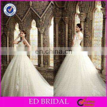 A-line Cap Sleeve Backless Flower Sash Lace Applique 2015 Real Pictures Bridal Wear