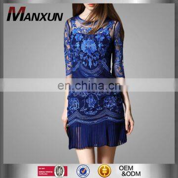 Beautiful And Elegant Navy Blue Embroidery Women Dress Fashionable Sexy Half Sleeves Dress