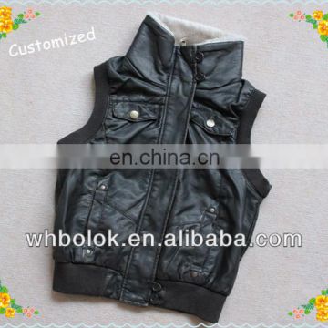 Custom made Fashionable womens leather pu vest with short fur collar