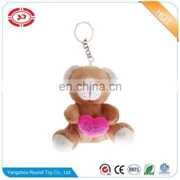 Teddy brown soft stuffed plush valentines with heart keychain toy