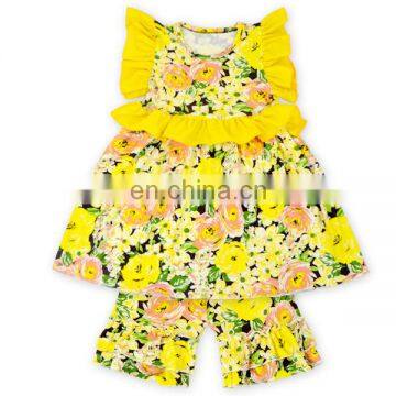 Floral Remake Baby Girls Clothing Kids Unique Boutique Ruffled Capri Sets Persnikety Summer Outfit photo-5