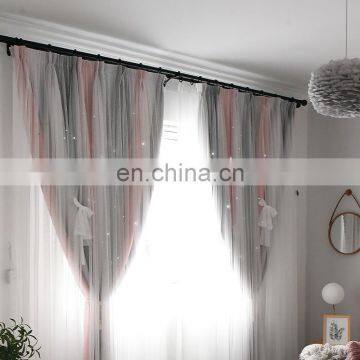 2020 Amazon Hot Selling Polyester Striped Double Lace Hollow-out Star Design Blackout Window Curtains For Bedroom Living Room photo-3