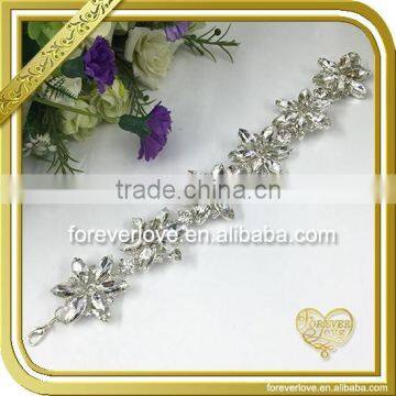 Sew on artificial flower trim rhinestone chain for garment decoration FC625