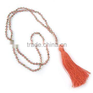 Handmade Crystal Beads Tassel Necklace For Wonmen, Buddha head pendant Necklace