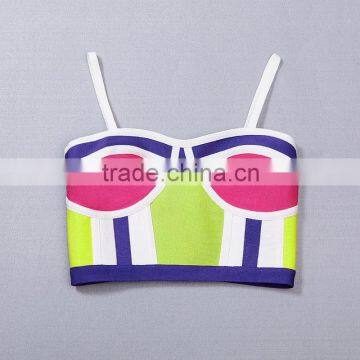2015 Summer New Fashion Ladies Rayon Knitted Stretch Deep Strap Cute Sey Bandage Bustier Crop Tops photo-3
