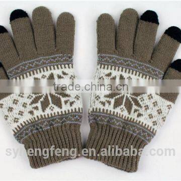 Wholesale custom 5 fingers stripe magic/acrylic/fleece knitted hand gloves