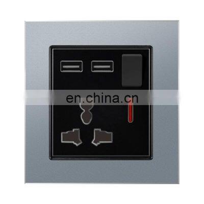 UK Standard Double 3 Pin Wall Socket With Switch Aluminum Alloy Panel With USB Sockets And Switches Electrical With LED Light photo-4