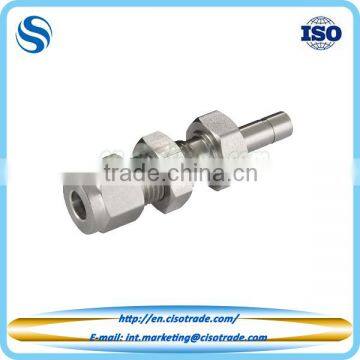 Double ferrule compression tube end reducer and bulkhead for imperail tubes, pipe connector