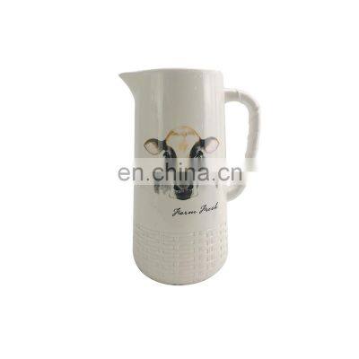 white decorative big ceramic hot kettle milk jug water pitcher with handle