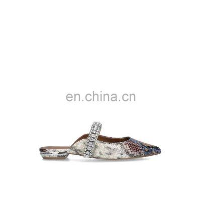 Fancy flat snake print with embellished beautiful rhinestone women flat sandals shoes and the strap is full of shinning stones