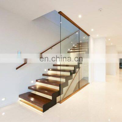 Zigzag carbon steel stringer residential solid wood tread stairs