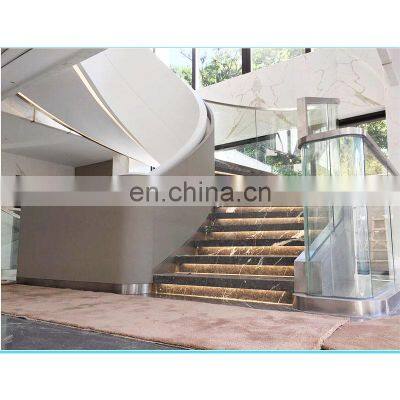 Modern wooden/ glass tread indoor curved staircase arc stairs escaleras