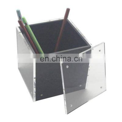 Clear Acrylic Pen Holder With Magnetic Photo Frame Pencil Organizer With 4 Sided Picture Frame photo-5