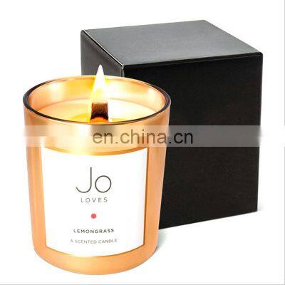 Custom Logo Golden Glass Scented Candle Smokeless Handmade Soy Wax Wedding Hand Gift Box Scented Candle