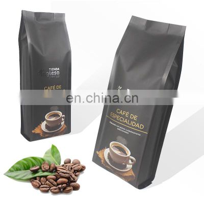 Customized 4 seal side 250g matte black coffee bean packaging bags with valve