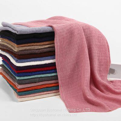 MLS066 Women Muslim Crinkle Hijab Scarf Soft Cotton Long Head Scarves photo-2