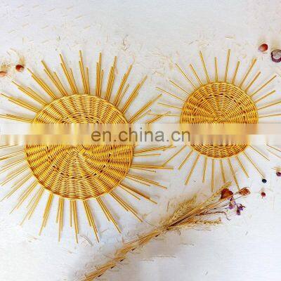 Hot Sale Large golden wicker sun wall hanging, Boho wall basket art for home decor Vietnam Supplier