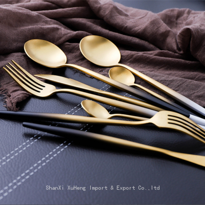 Portugal Style Light Blue and Matte Gold Flatware Cutlery Set Luxury Stainless Steel Spoon Fork Knife Stainless Steel Cutlery photo-5