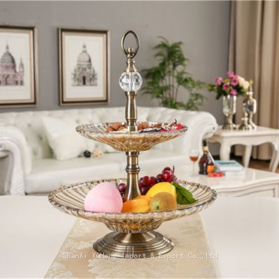 Wholesale Creative Glass Double Layer Fruit Snack Compote Bowl Beaded Pattern Dried Fruit Clear Candy Plate