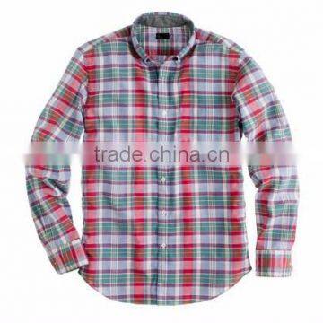 Mens cotton casual check long sleeve shirt fitted plaid flannel shirt