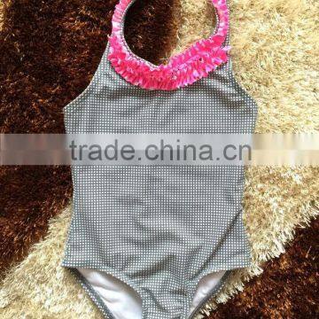 one piece kids swimsuit made of cute gray plaids fabrics,baby swimwear