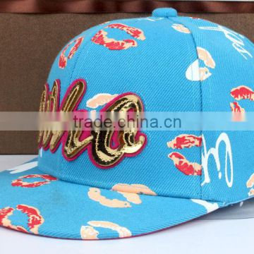 WHQ Embroidery Colorful Mouth Printing Flat Brim Boys Girls Kids Baseball Cap