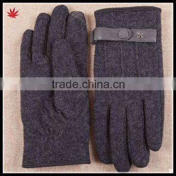 Man's Wholesale Mirco Velvet and Fabric Touch Screengloves With Leather Button photo-3