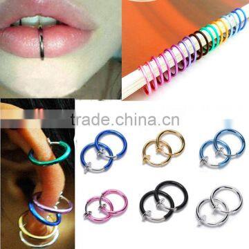 Colorful Fake Nose Ring Goth Punk Lip Ear Nose Clip On Fake Piercing Nose Lip Hoop Rings Earrings Body Jewelry